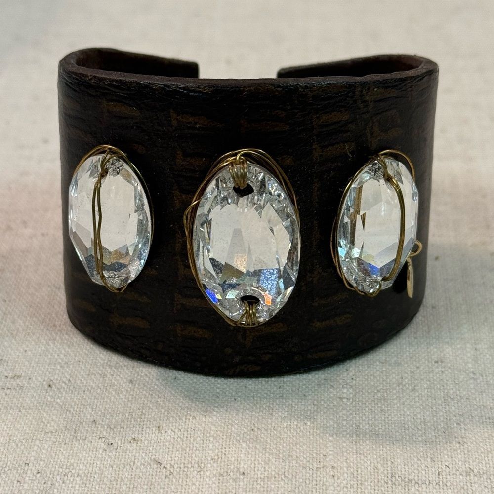 Roqqua Genuine Leather Beaded Wire Cuff Bracelet